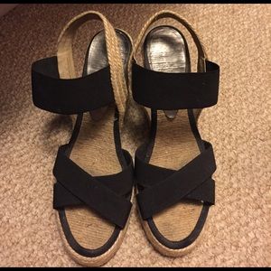 Strappy black espadrille wedges