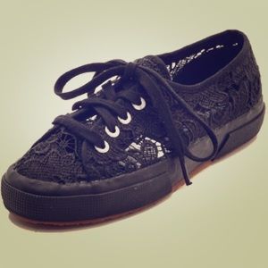 Superga black macrame lace sneaker