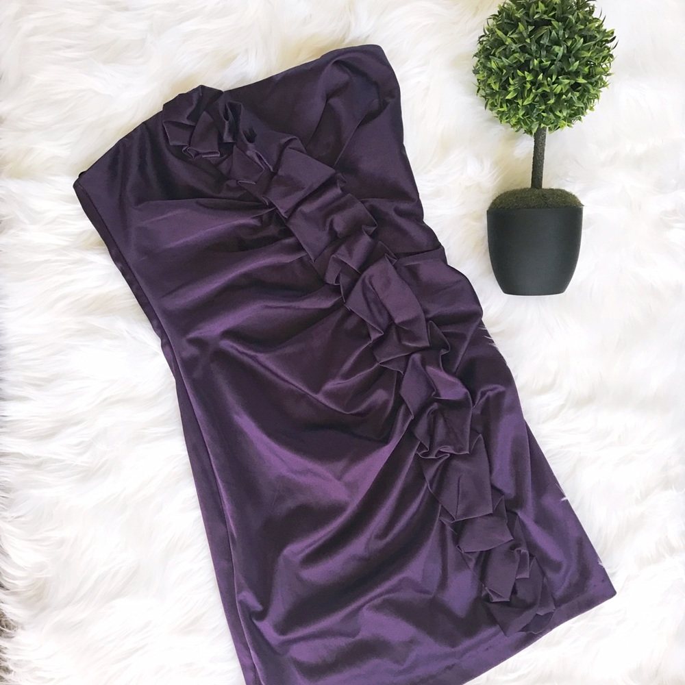 Jessica McClintock // ruched satin cocktail dress