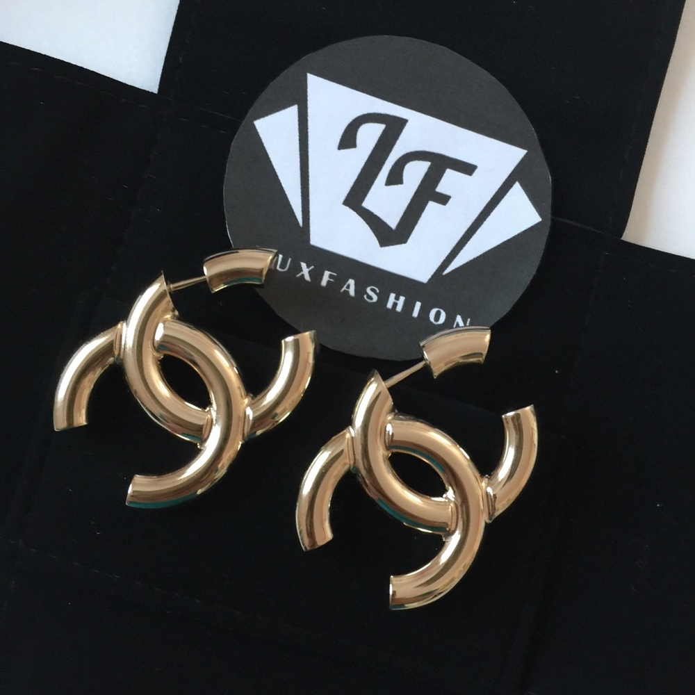 Chanel Large Coco CC Mark Gold Earrings