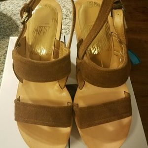 Tan kid suede platforms