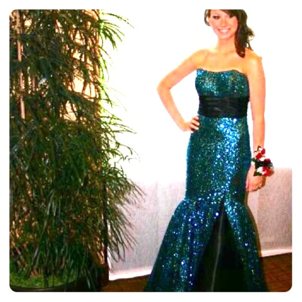 Blue Sequin Strapless Mermaid Prom Dress