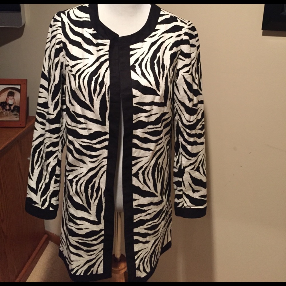 Kelly Diane Women Black Ivory zebra open coat