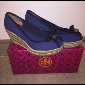 Tory Burch Jackie Wedge Peep Toe Pumps Cobalt Blue