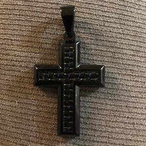 Men's cross pendent Blue black stainless steel