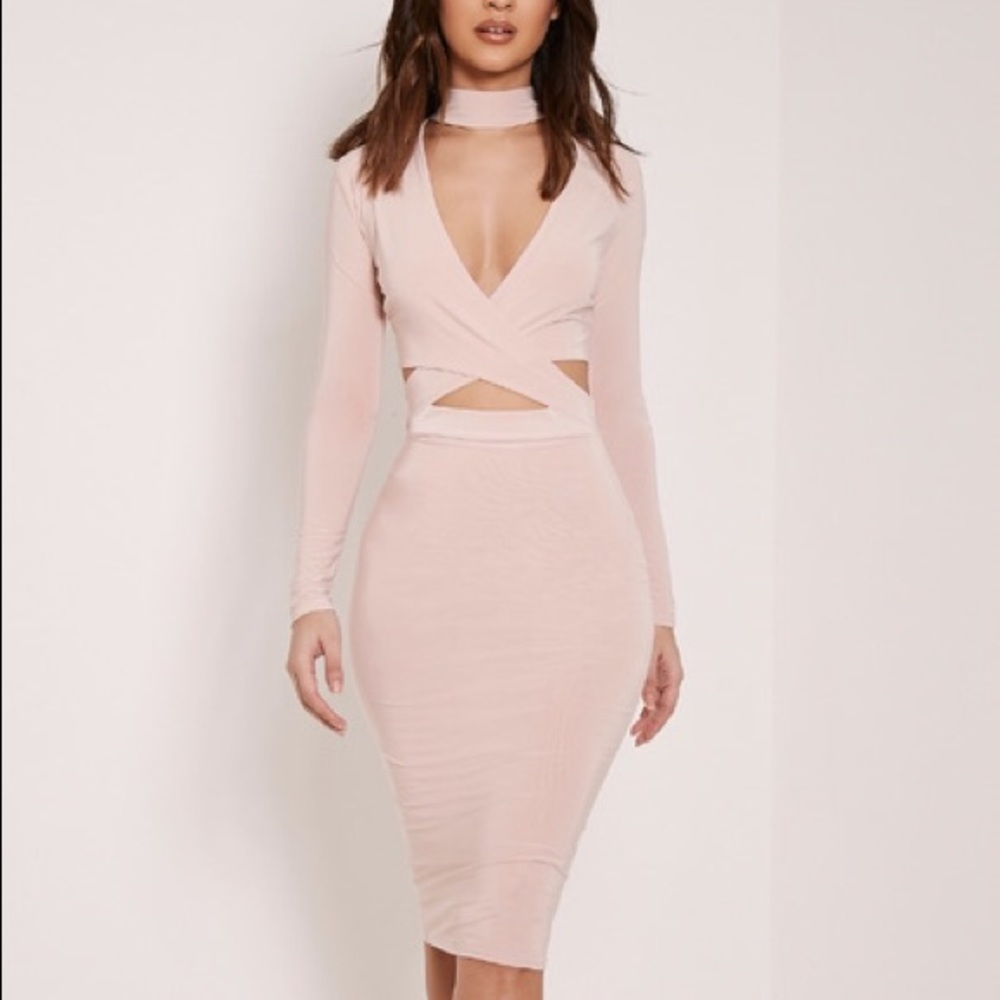PRETTYLITTLETHING Nadeena Detail Out Dress in Nude