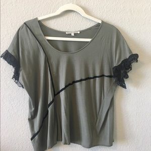 Green top with lace trim