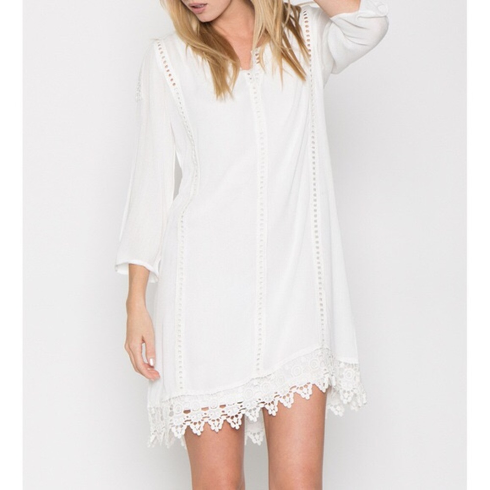 Crochet Trimmed Off White Dress