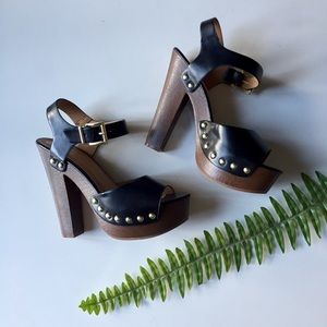 Black Stud Chunky Buckle Heels