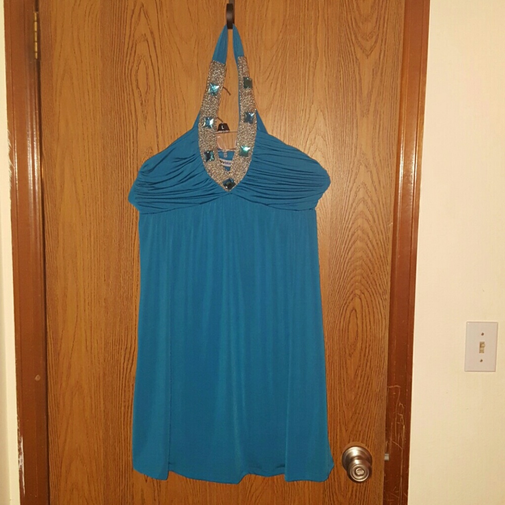 Beautiful Turquoise Beaded Dress EUC!!!
