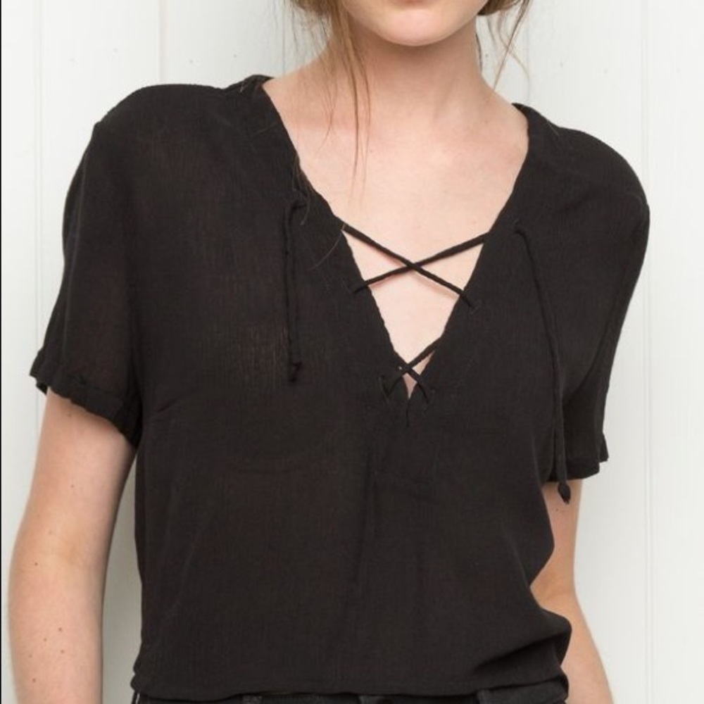 Brandy Melville lace up criss cross tie tee