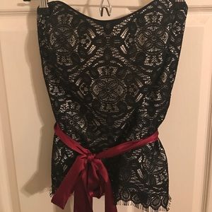 Black Lace Bustier Top with Maroon Sash