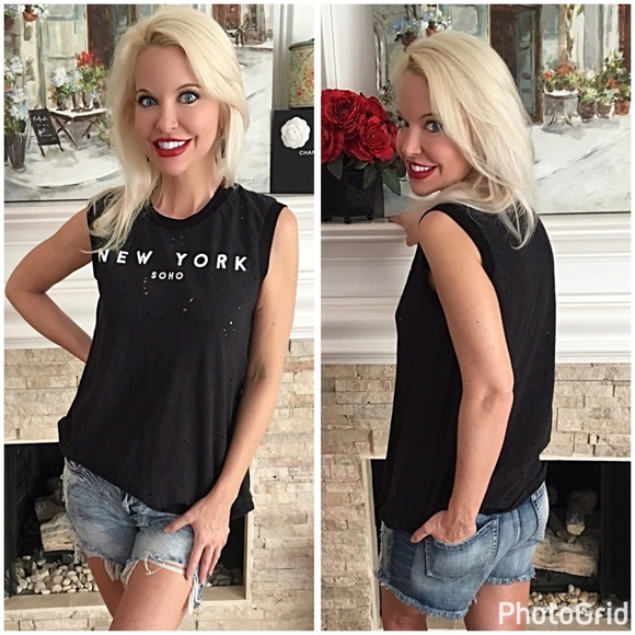 So cute! Black distressed Soho tank! LAST ONE - Picture 2 of 2