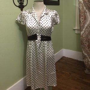 Rockabilly silk brown polka dot dress.