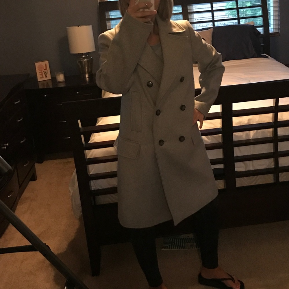 Double breasted gray wool overcoat