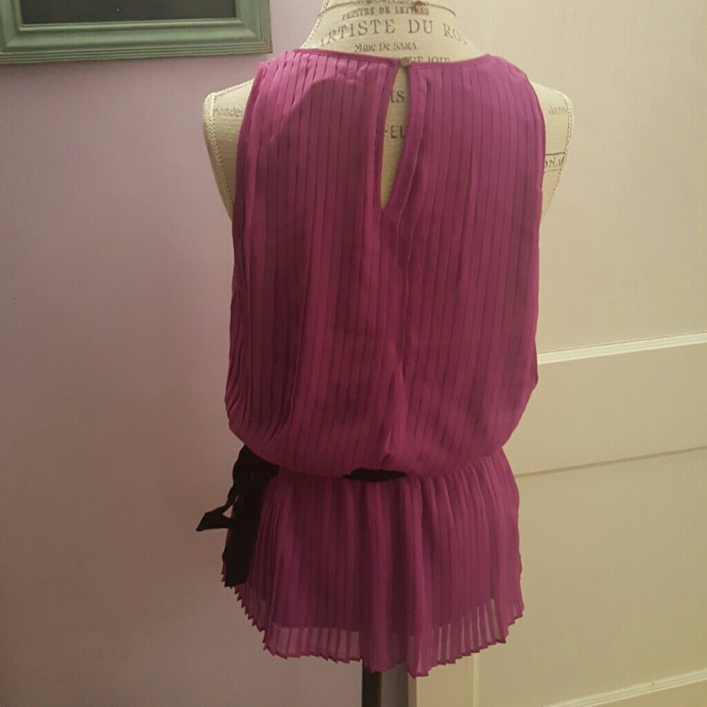 Pleated Tank Top in Plum/Maeve w Black Ribbon Sash - Picture 4 of 4