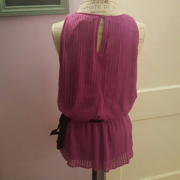 Pleated Tank Top in Plum/Maeve w Black Ribbon Sash - Picture 4 of 4