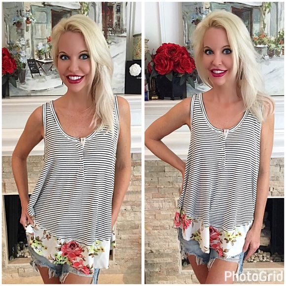 Adorable stripe/floral detail tunic/tank - Picture 2 of 3