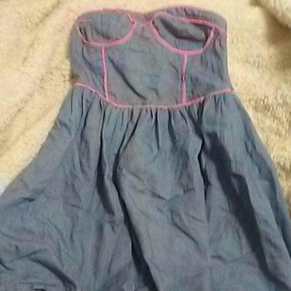 Denim and neon pink mini dress xs