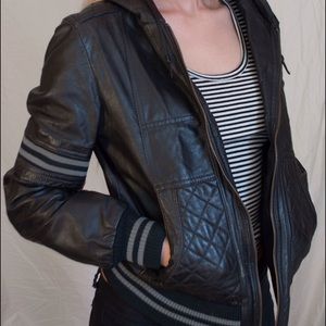 Leather bomber jacket