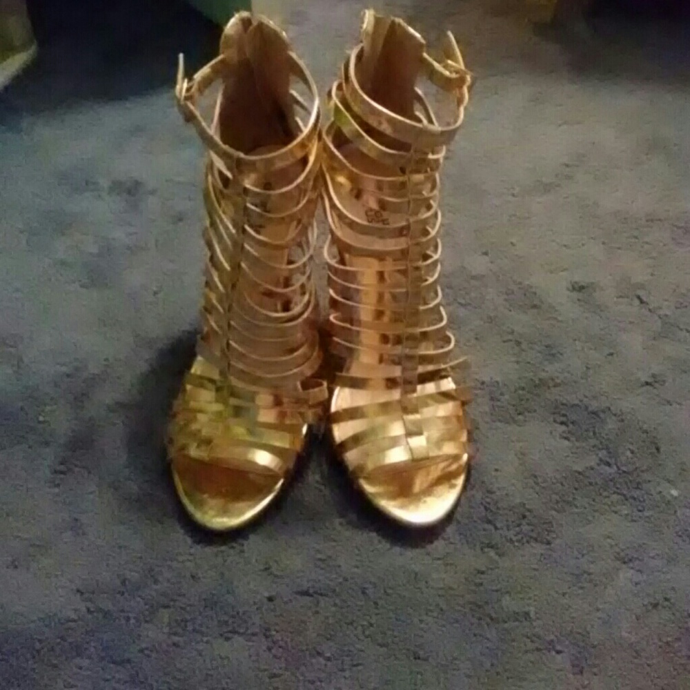 Gold strappy heels