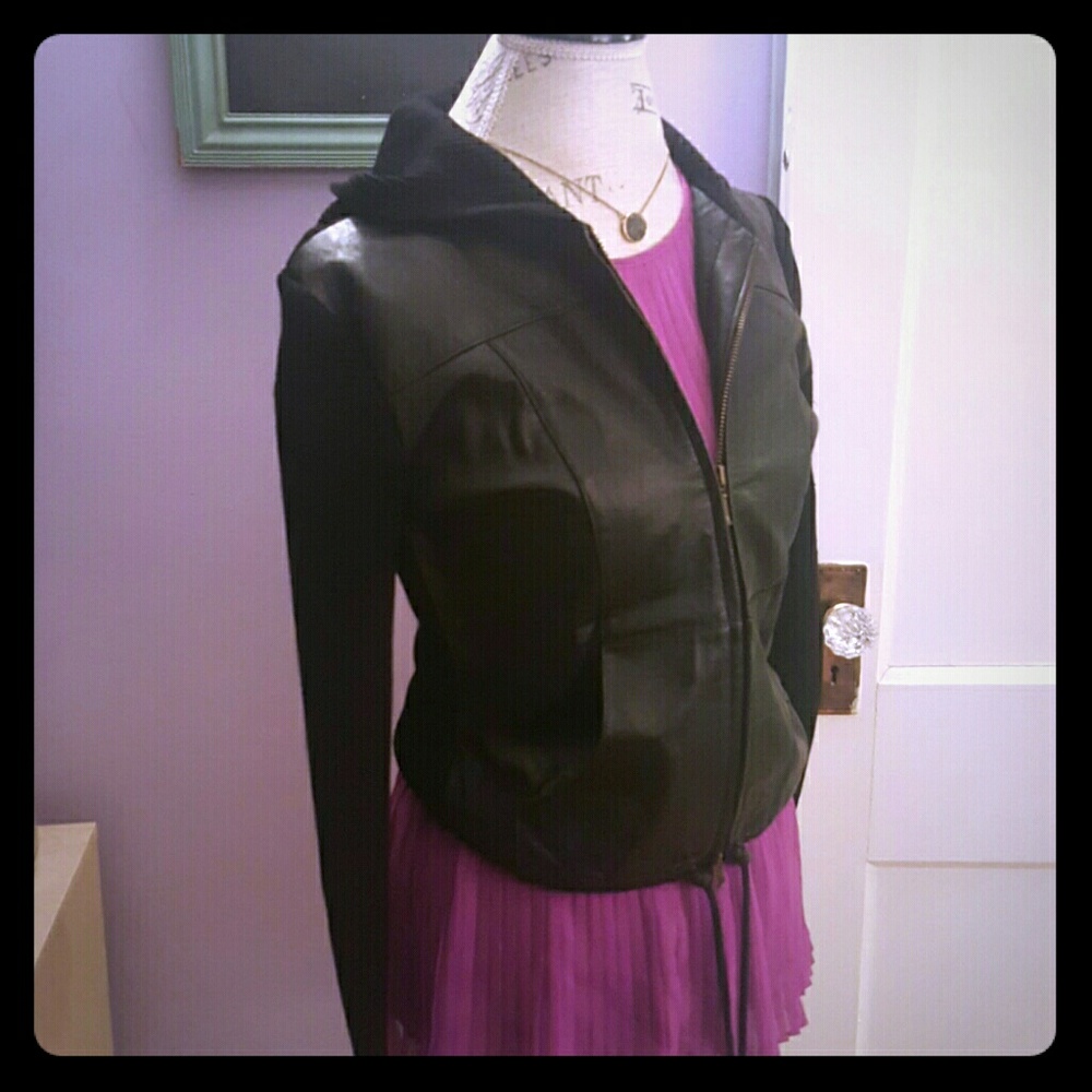 One of a Kind Black Leather Sweater Jacket