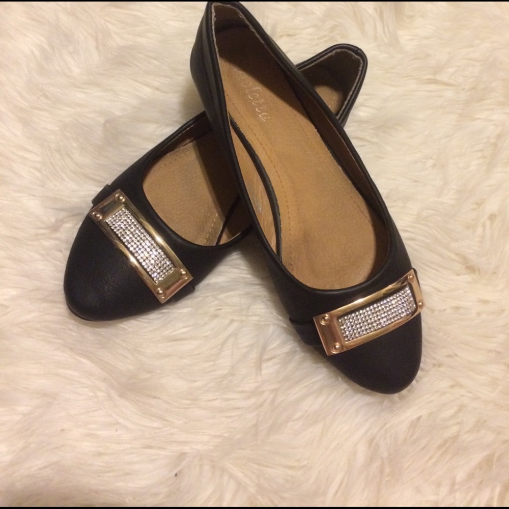 Black Rhinestone Flats