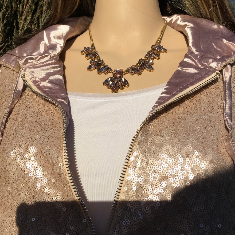 SALE BLUSH SEQUIN SATIN LINED HOODED JACKET - Picture 7 of 8