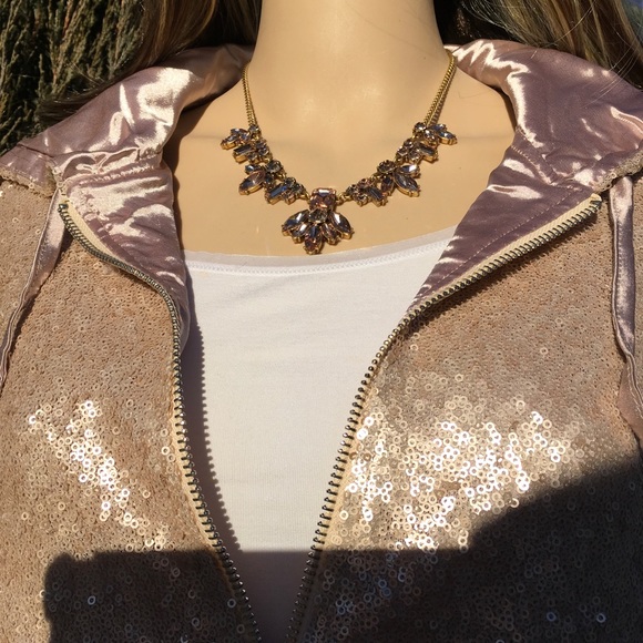 SALE BLUSH SEQUIN SATIN LINED HOODED JACKET - Picture 7 of 8