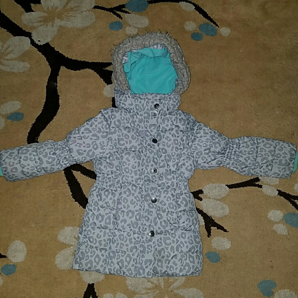 Toddler girls leopard print gray puffer jacket