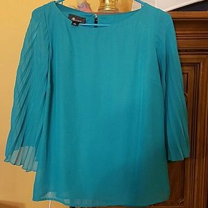 Turquoise Blouse with Pleated Sleeves