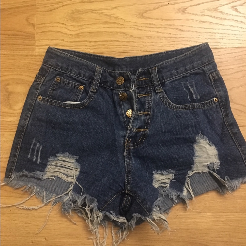 High waisted denim button up shorts