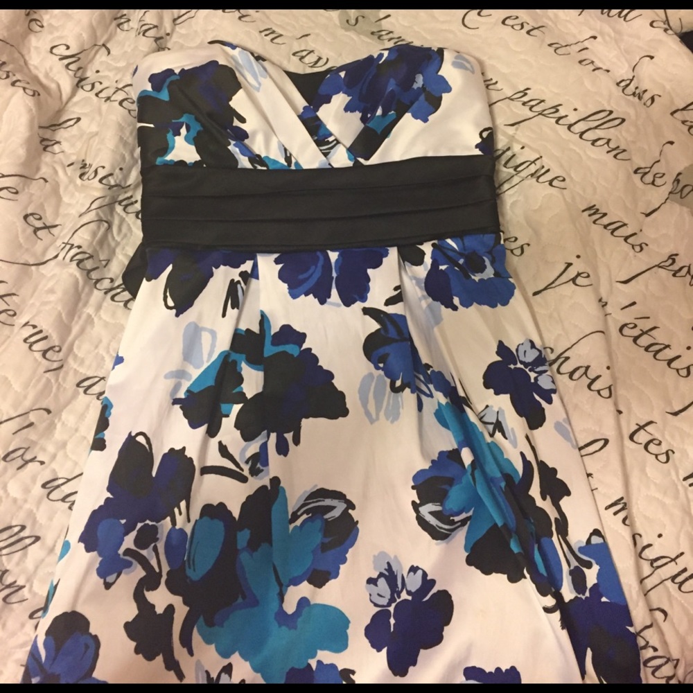 Strapless Blue Floral Dress