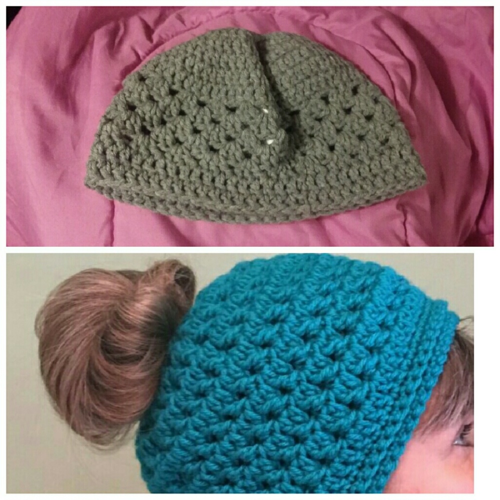 Gray Messy Bun Beanie