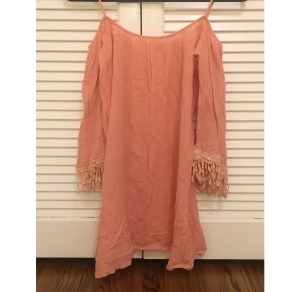 Peachy pink off the shoulder tunic