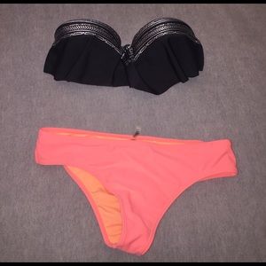 black & coral bikini set