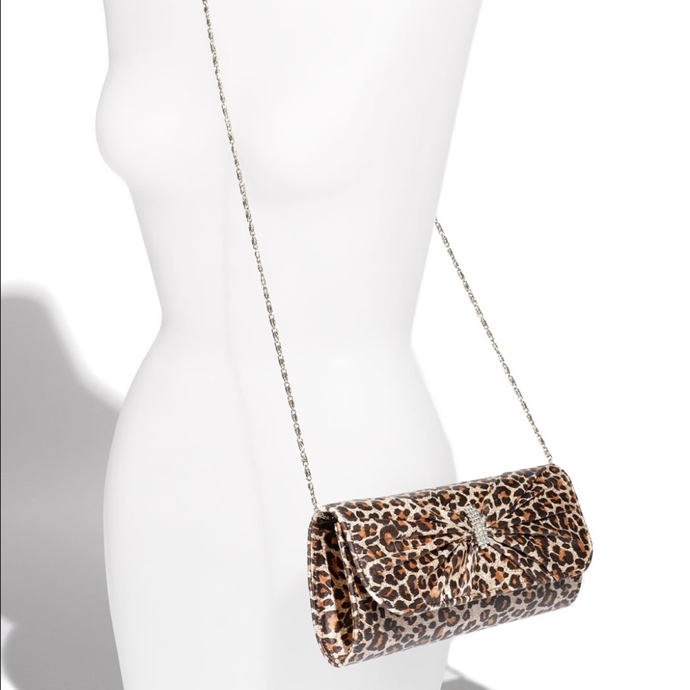 Top Choice Leopard Print Embellished Bow Clutch