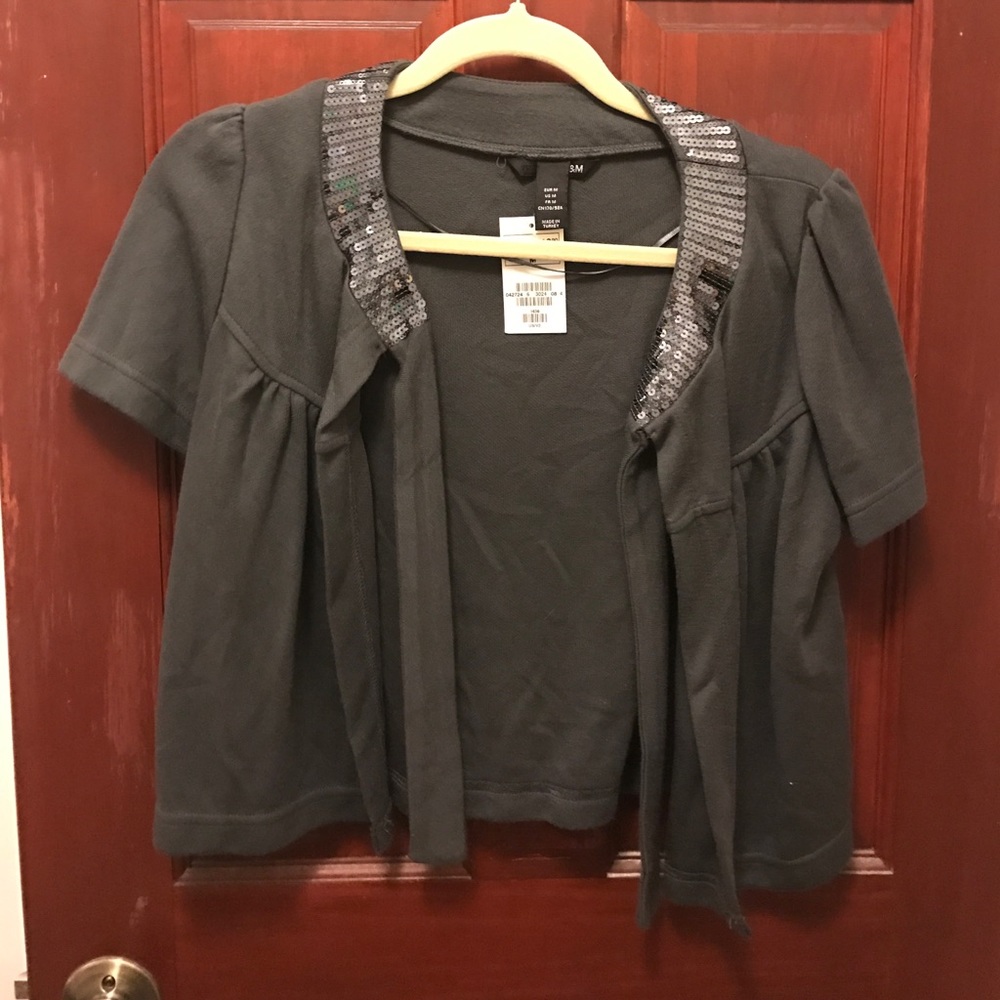 Gray sequined open front cardi