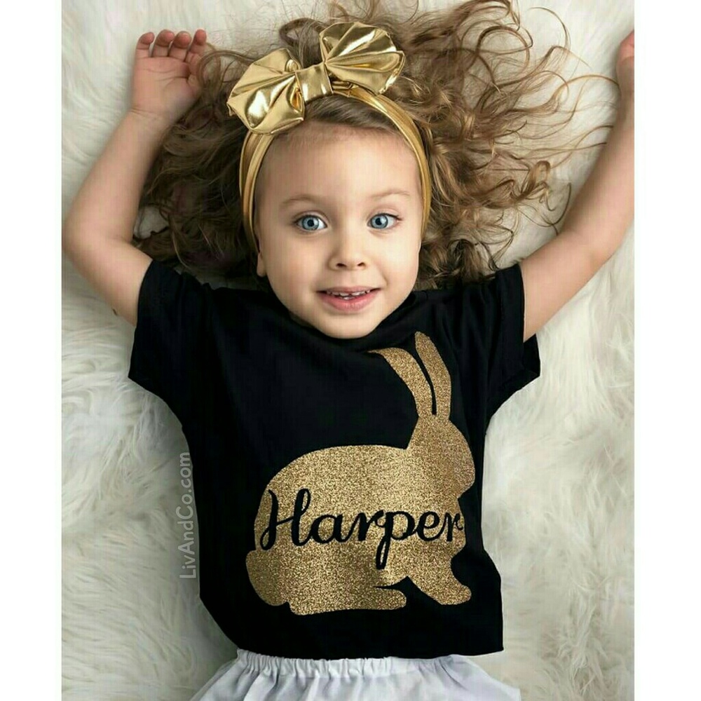 Personalized Girls Gold Glitter Easter Shirts