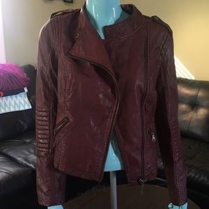Maroon Leather Moto Jacket