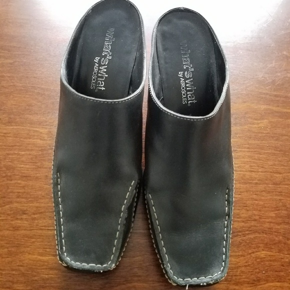 Aerosoles Black Leather Mules - Picture 1 of 3