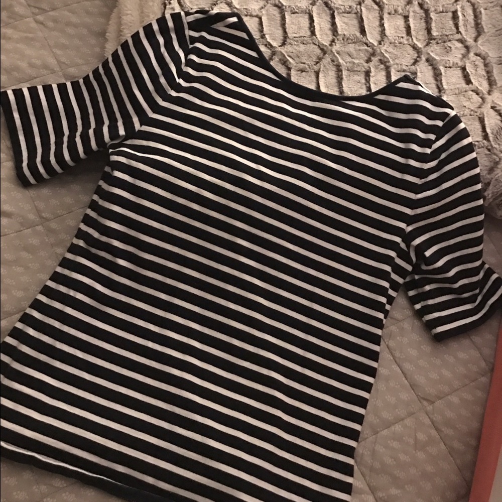 Cross-Back Striped Quarter Sleeve Top