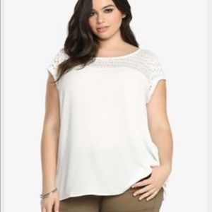 Torrid white Crochet Lace Inset Short-Sleeve Top.