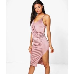 Boohoo drape front slinky midi dress