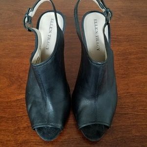 *SALE* Ellen Tracy Black Leather Slingbacks