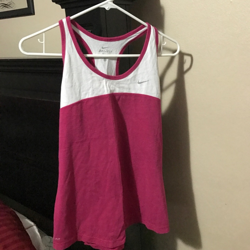 Pink and white racer back work out tank