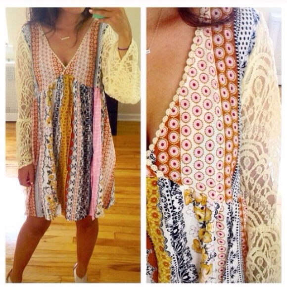 ❣️S-XXXL❣️ Lace Sleeve Peasant Style Dress - Picture 2 of 6