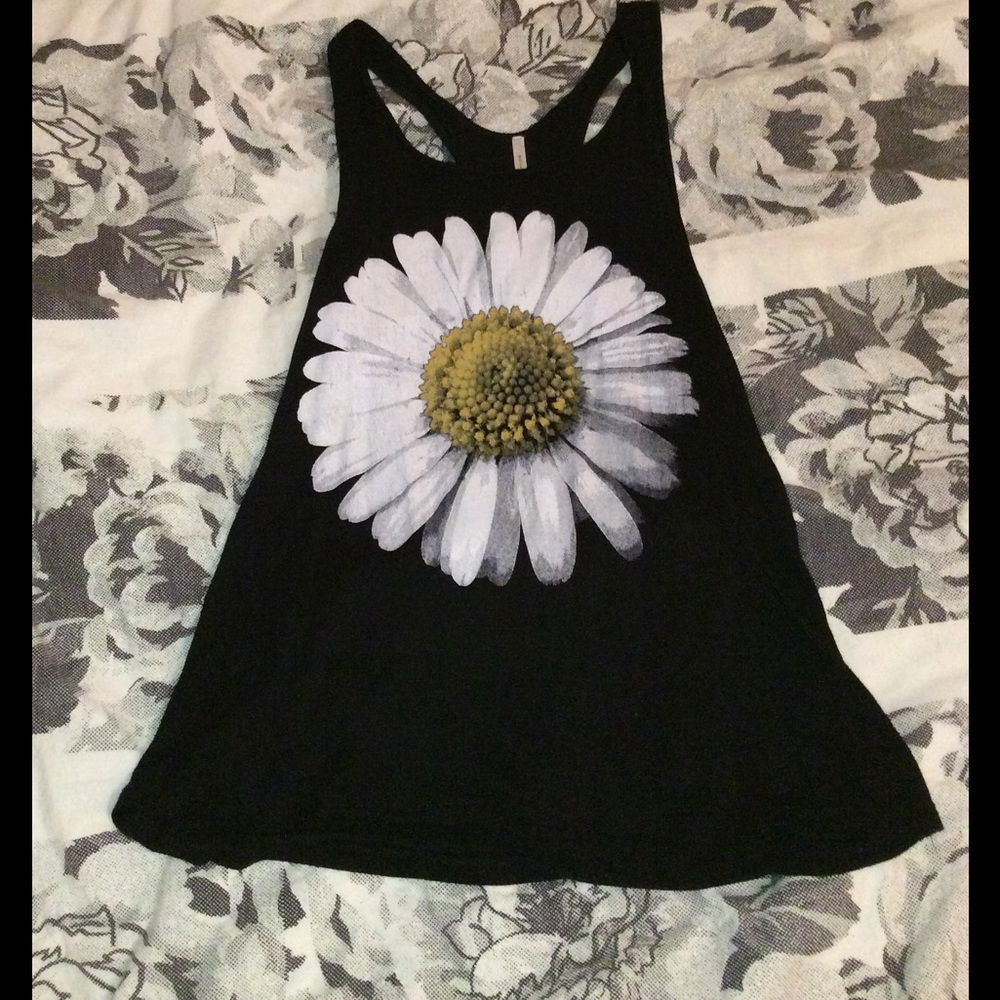 Black Tank Top with Daisy Design