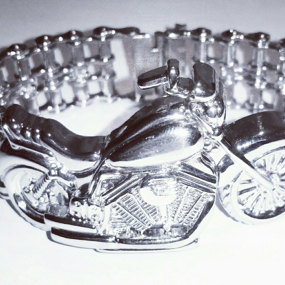 Motorcycle Biker bracelet/watch All Silver Links