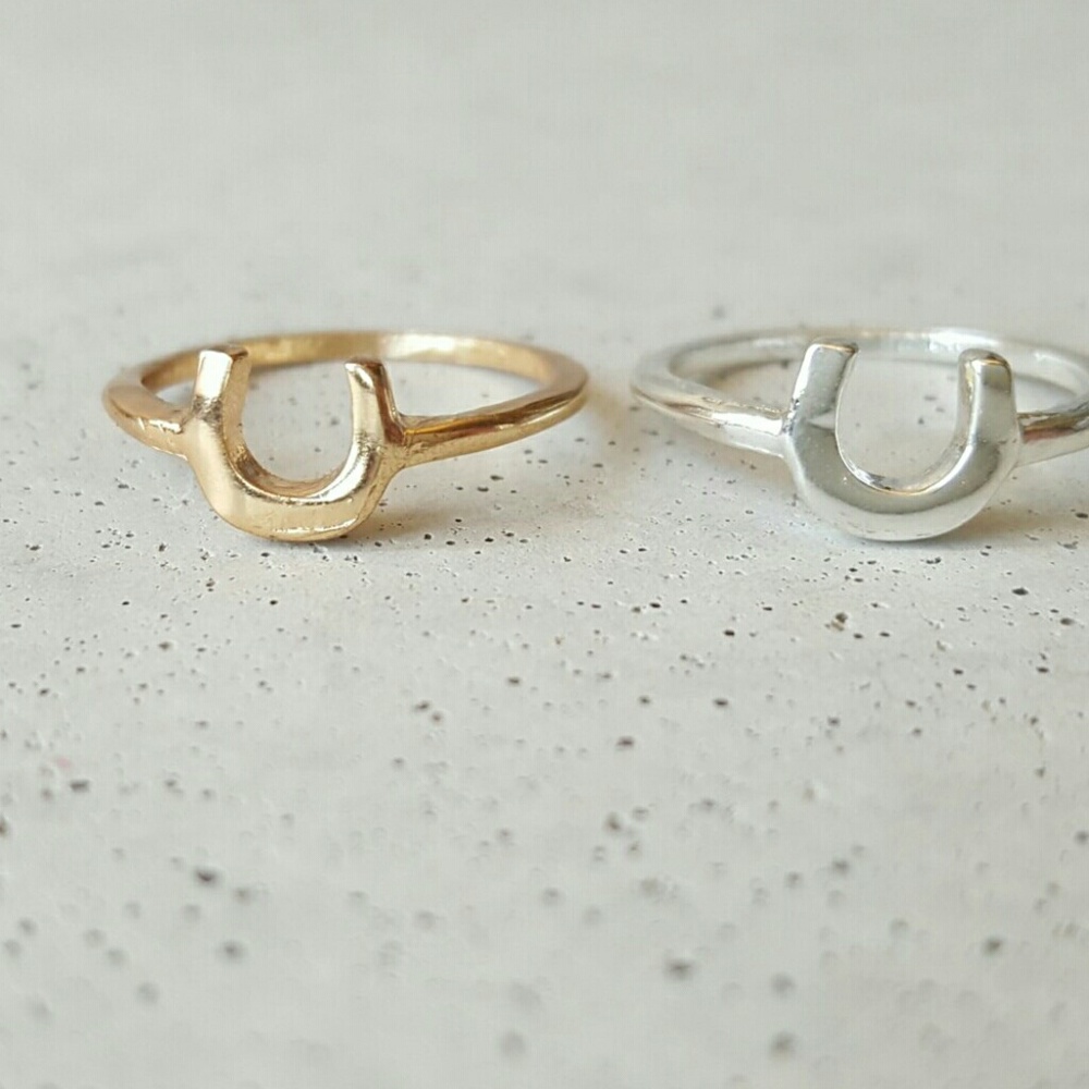 Gold and silver horseshoe lucky ring
